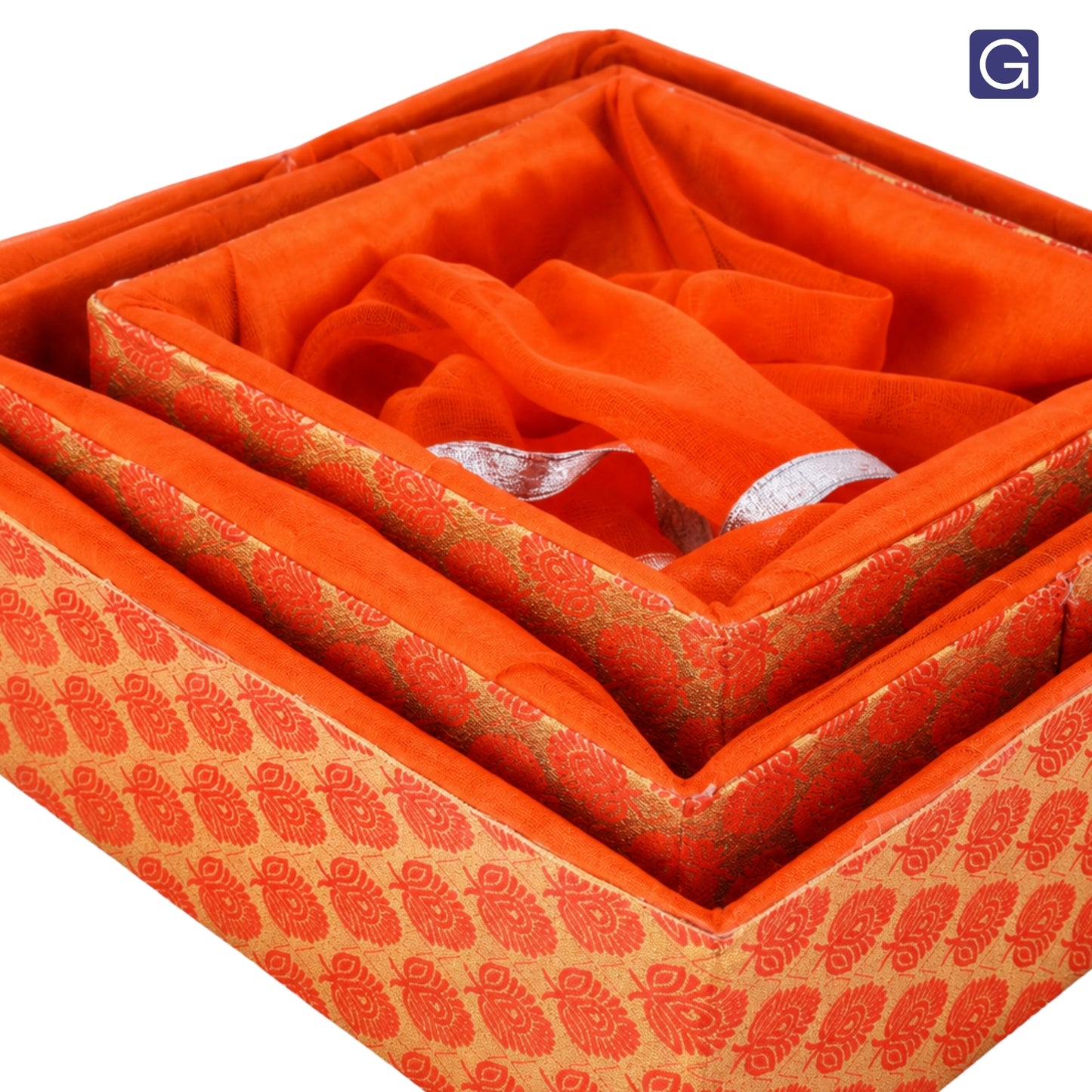 Floral Orange Decorative Gift Basket Set of 3 | Reusable Hamper Basket for Return Gifts
