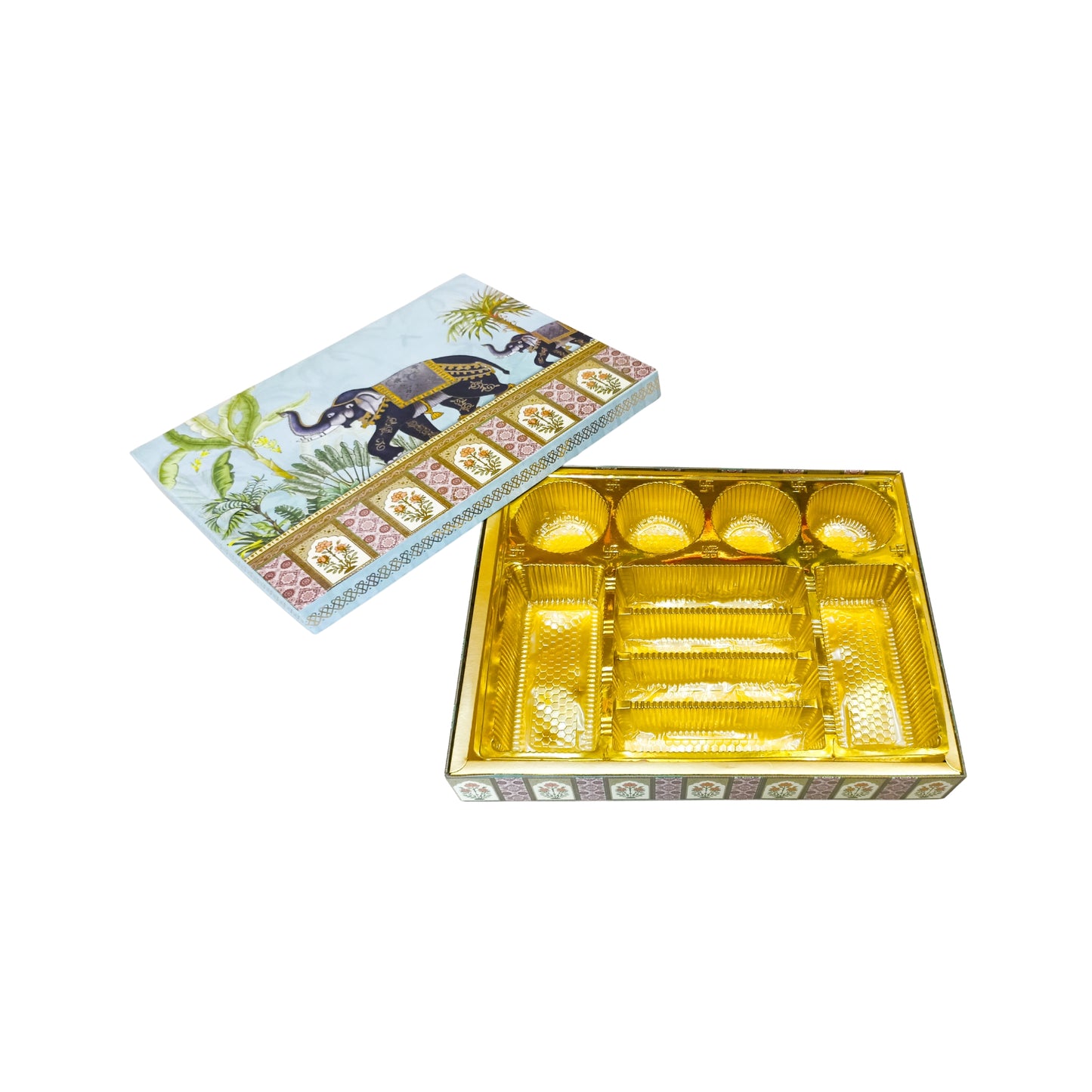 Blue Royal Elephant Foil Print Lawana Box  | Premium Shagun & Wedding Gift Box