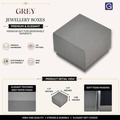 Grey Jewellery Ring Box | 4.5x4.5x5 cm