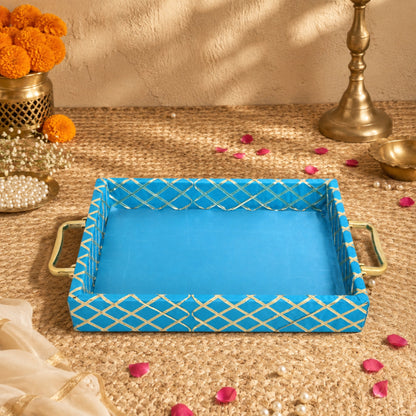 Traditional Rama Green Wooden Square Lace Hamper Tray