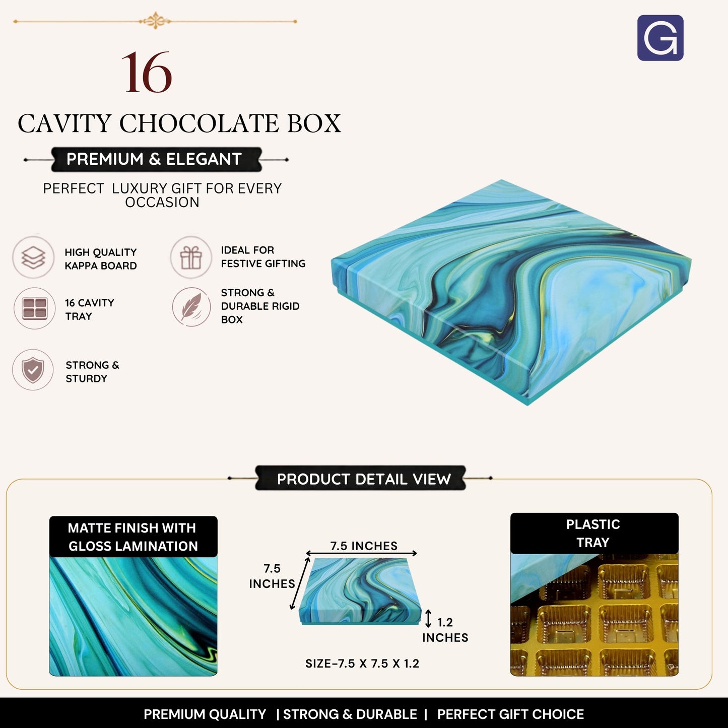 Marble Blue 16 Cavity Chocolate Box