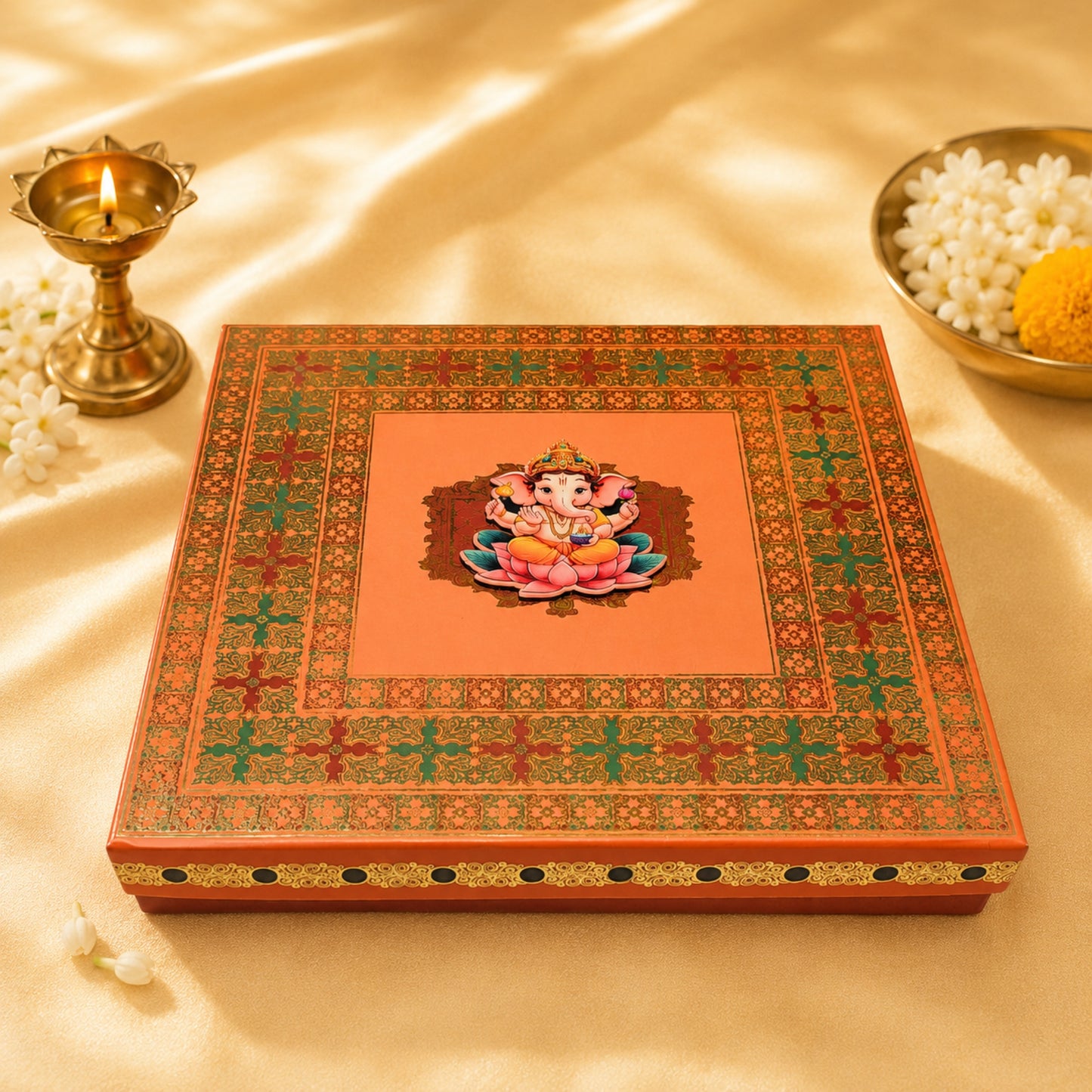 Ganesha Lawna Sweet Box | Premium Matt Finish Gold Foil Festive Gift Box