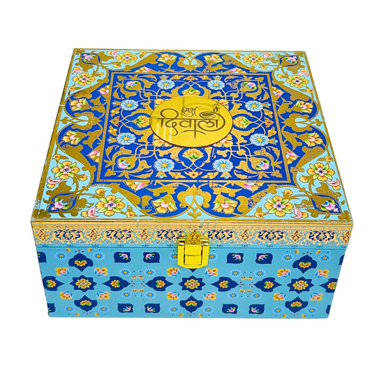Luxury Diwali Gift Box with 4 Glass Jars – Decorative Dry Fruit/Sweets Storage Box with Elegant Floral Design | Grownex Packaging | wooden box