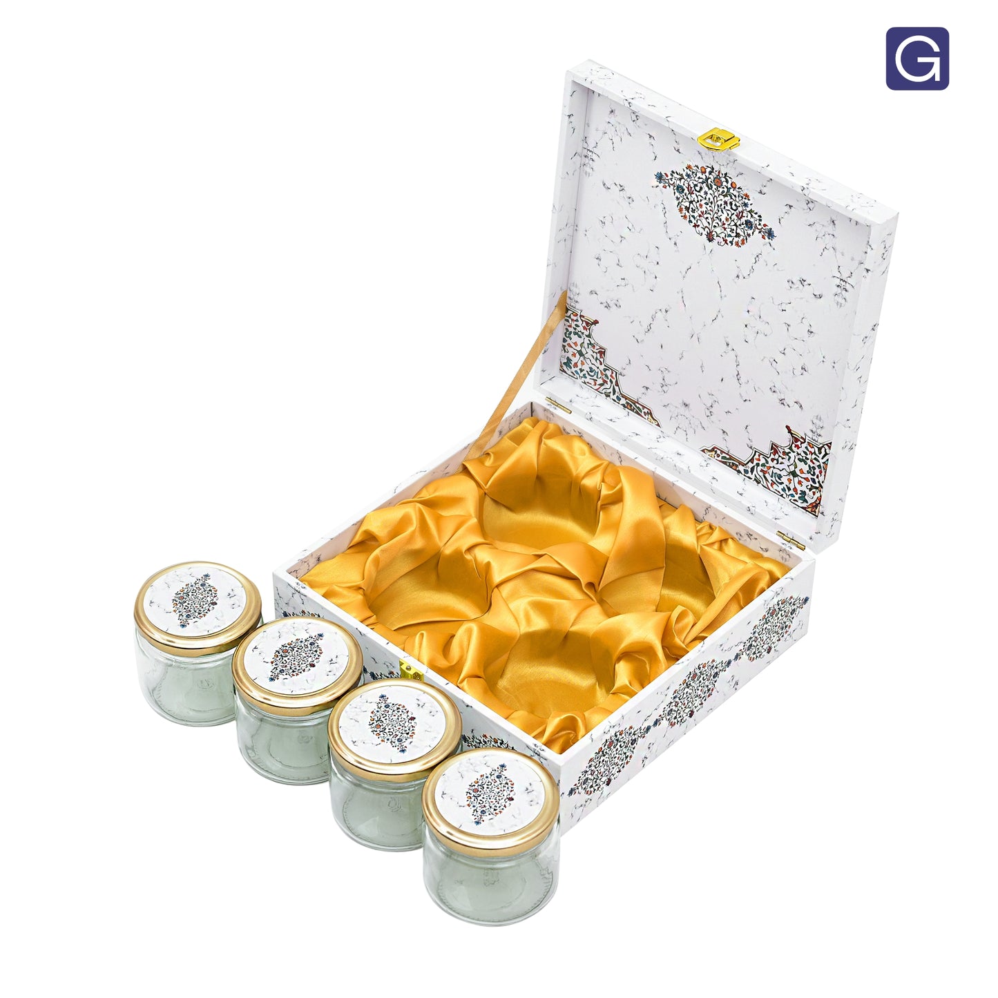 4 jar white marble hamper box open view