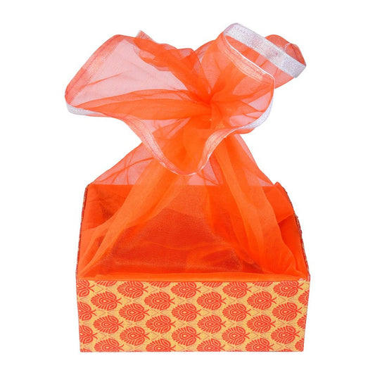 Floral Orange Wooden Basket For Festive Gifting | Grownex Packaging | Basket & Tray
