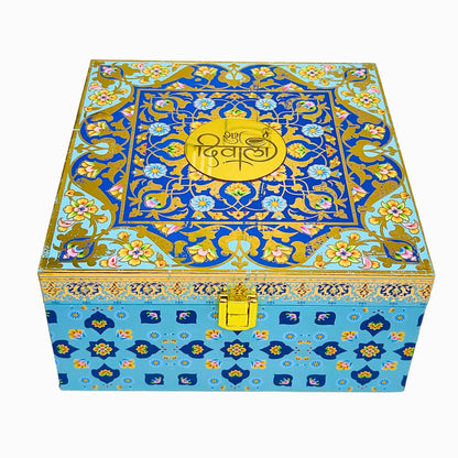 Luxury Diwali Gift Box with 4 Glass Jars – Decorative Dry Fruit/Sweets Storage Box with Elegant Floral Design | Grownex Packaging | wooden box