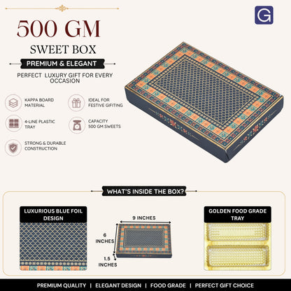 Blue Foil 4 Line Sweet Box | 500gm Premium Matte Finish Mithai Gifting Box