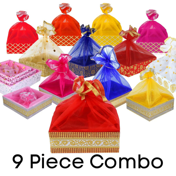 Multicolor Wedding Shagun Basket Combo - Grownex Hamper Basket | Grownex Packaging | Basket & Tray