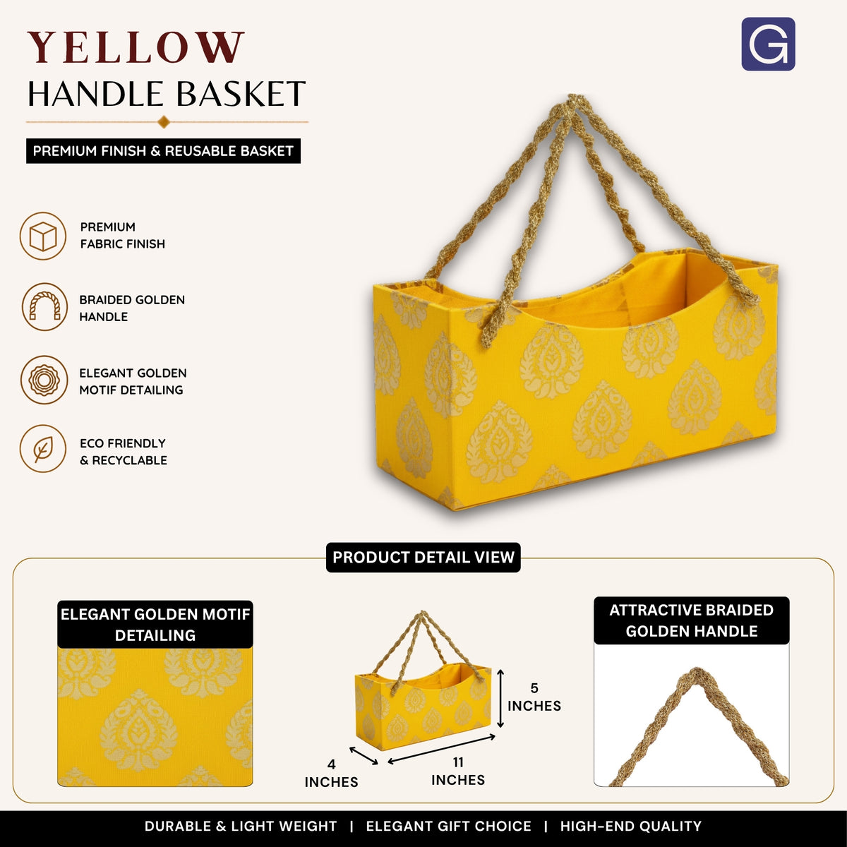 Yellow Hamper Basket with Handle | Premium Festive Gift Basket