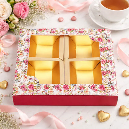 Elegant Floral-Print Square Folding Box for Dry Fruits | Stylish Gifting & Storage | Grownex Packaging | Dry Fruit Box