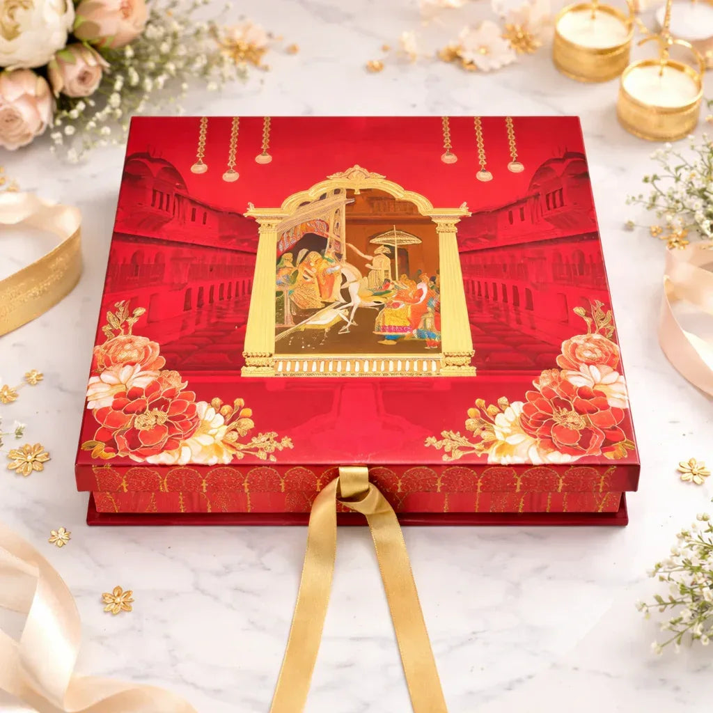 Wedding Theme Red 5 Partitions Lawana Box Book Pattern | Grownex Packaging | Sweet Box