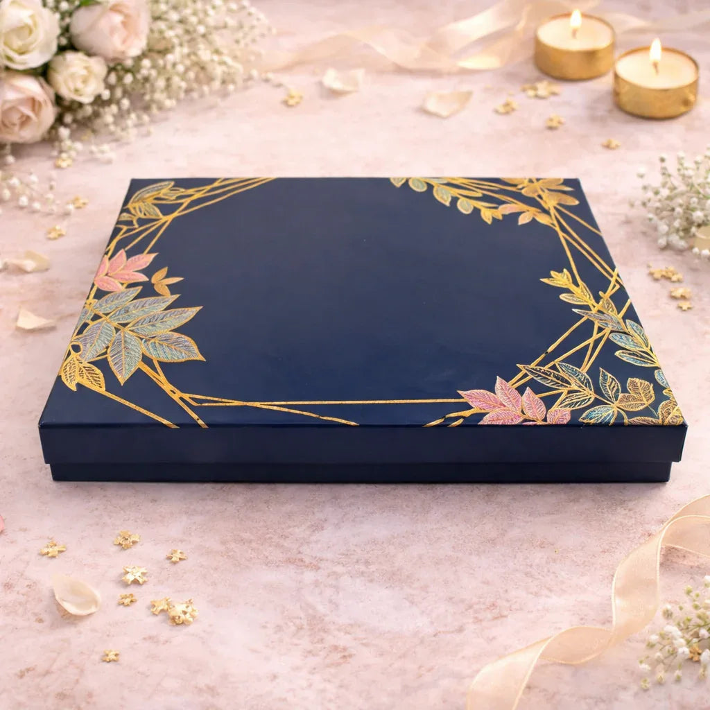 Blue Floral Print 6-Compartment Dry Fruit Box | Elegant Gifting & Storage | Grownex Packaging | Dry Fruit Box