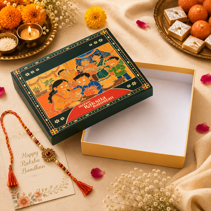 Dark Green Rakhi Gift Packaging Box 7.9 x7.9x2.25 Inches | Premium Empty Hamper Box