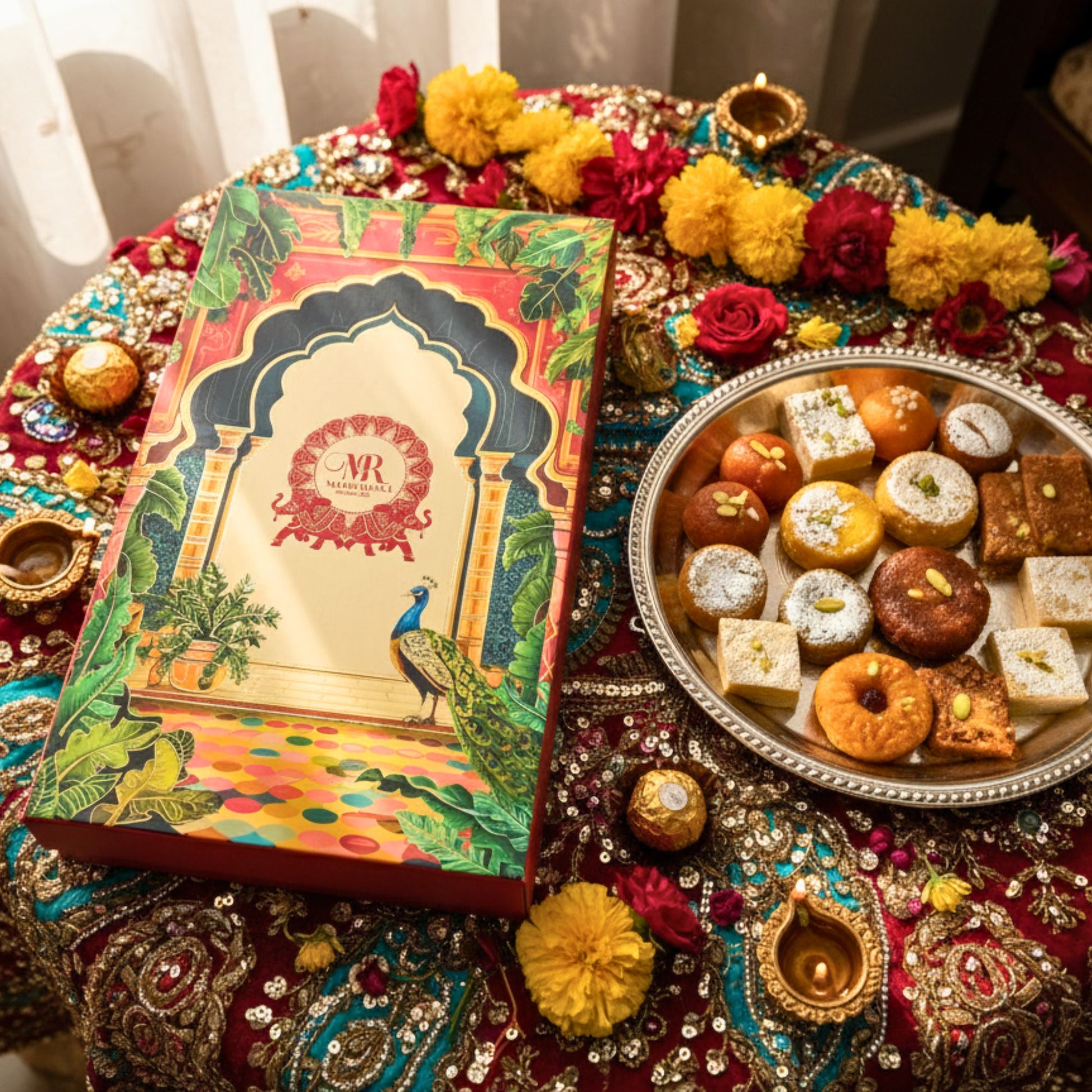 Peacock Palace Custom Mithai Box | Grownex Packaging | Sweet Box