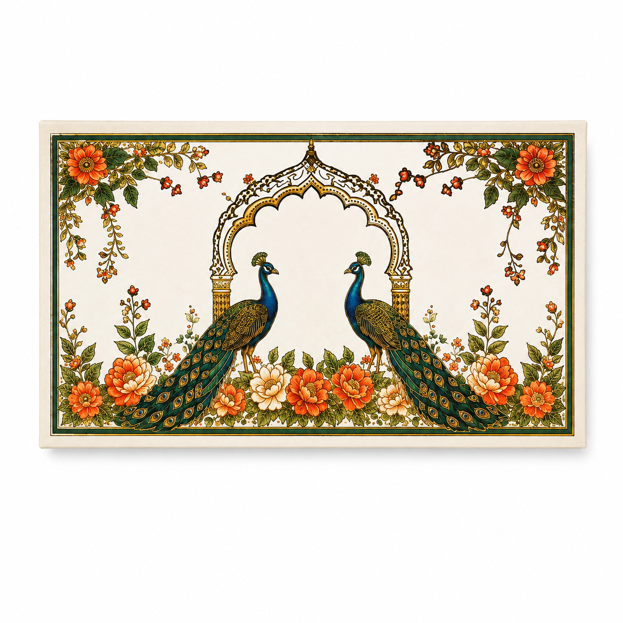 Cream Peacock Print Laddoo Box 2 Piece Front View