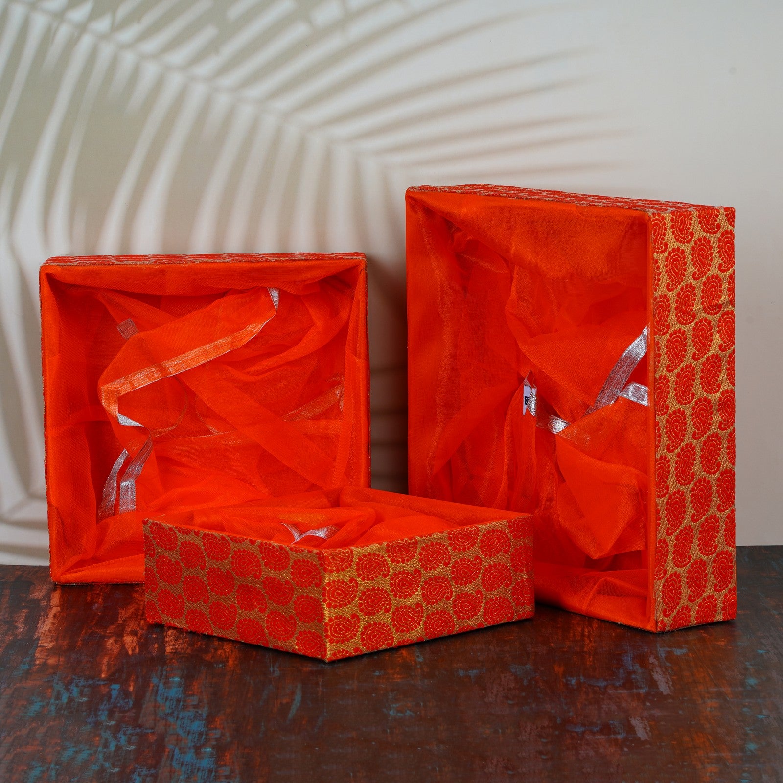 Set of 3 Floral Orange Wooden Gift Basket | Grownex Packaging | Basket & Tray