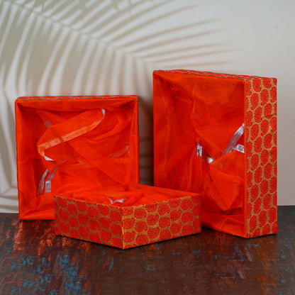 Set of 3 Floral Orange Wooden Gift Basket | Grownex Packaging | Basket & Tray