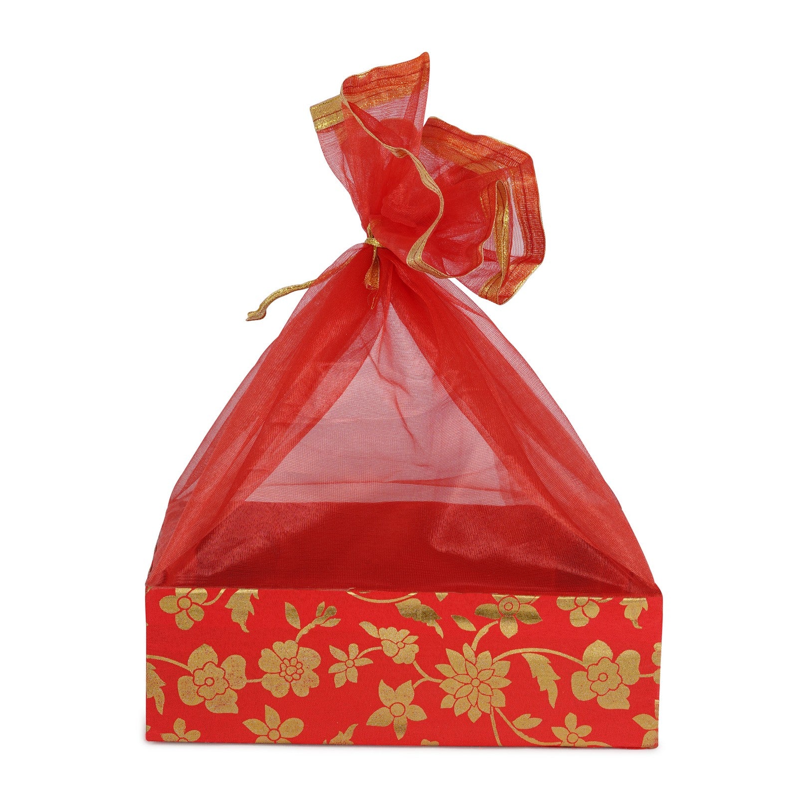 Floral Print Red Gift Hamper Basket | Grownex Packaging | Basket & Tray