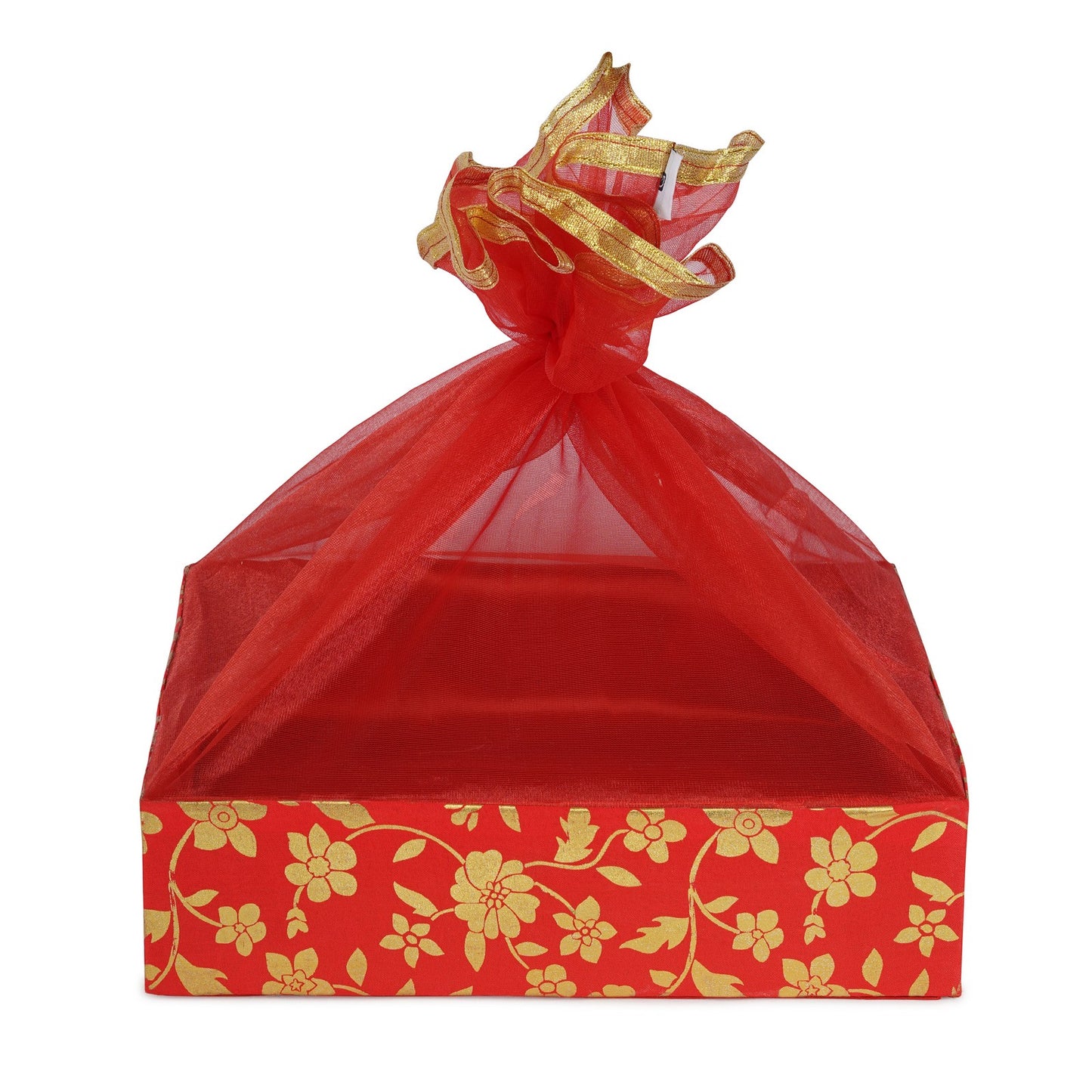 Floral Print Red Gift Hamper Basket | Grownex Packaging | Basket & Tray