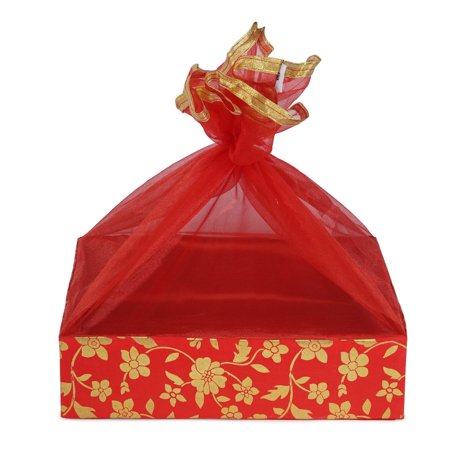 Floral Print Red Gift Hamper Basket | Grownex Packaging | Basket & Tray