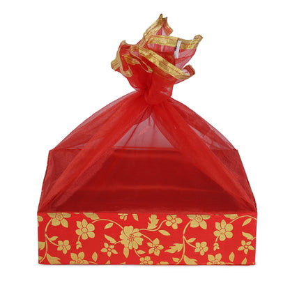 Floral Print Red Gift Hamper Basket | Grownex Packaging | Basket & Tray