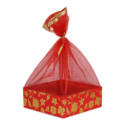 Floral Print Red Gift Hamper Basket | Grownex Packaging | Basket & Tray