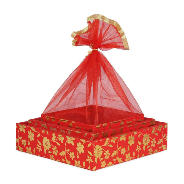 Floral Red Gift Hamper Basket Set of 3 - Front View | Grownex Packaging