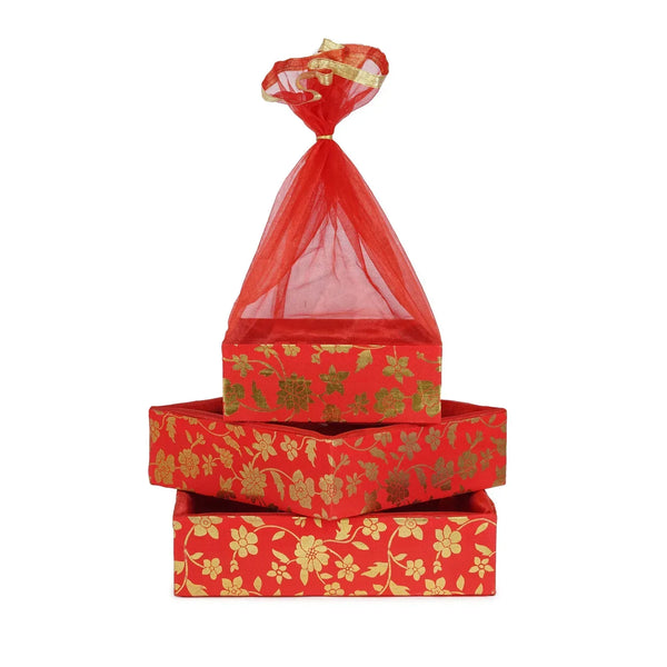 Floral Red Gift Hamper Basket Set of 3 - Side Angle View | Grownex Packaging