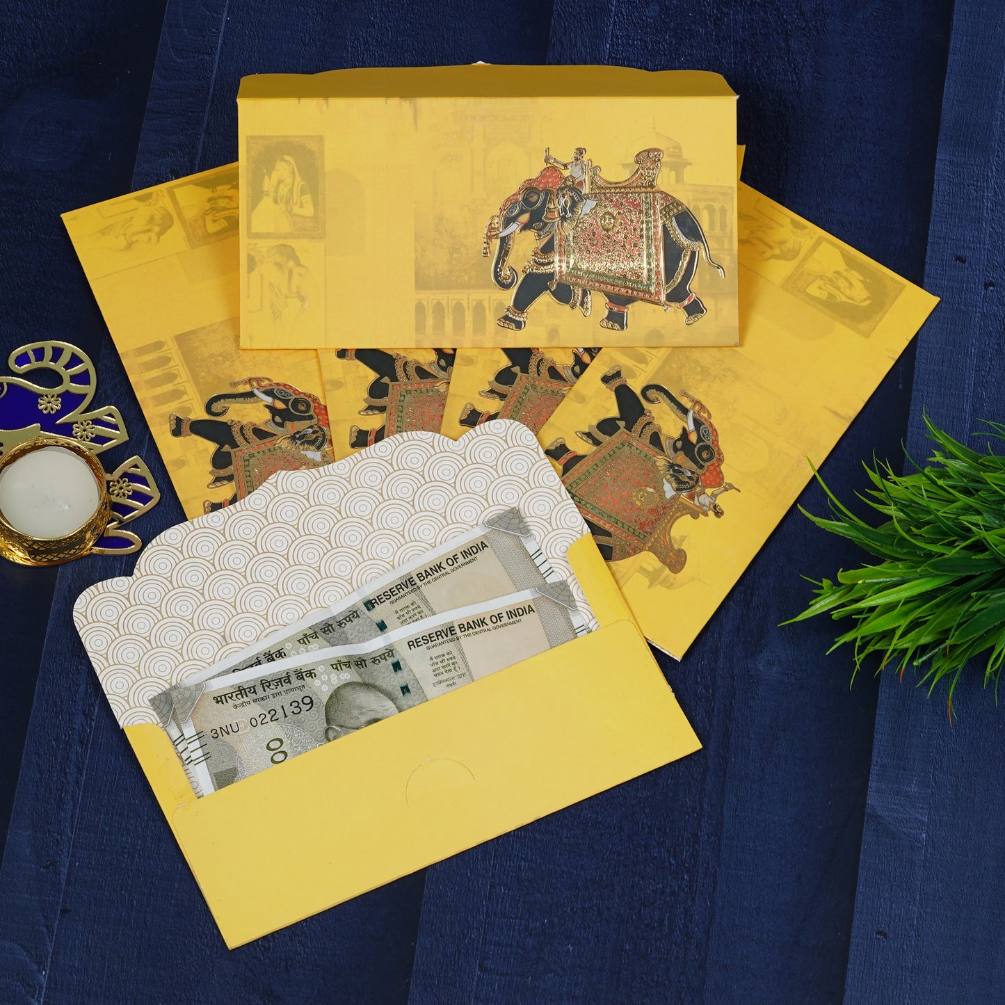 Yellow Elephant Foil Print Envelop For Rakhi Special | Grownex Packaging | Envelope