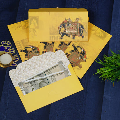 Yellow Elephant Foil Print Envelop For Rakhi Special | Grownex Packaging | Envelope