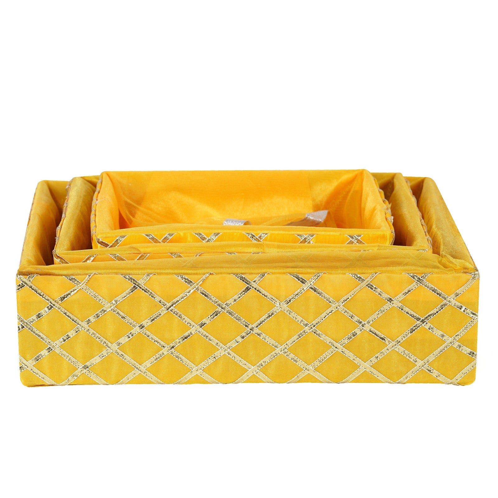 Set of 3 Square Lace Yellow Basket | Grownex Packaging | Basket & Tray