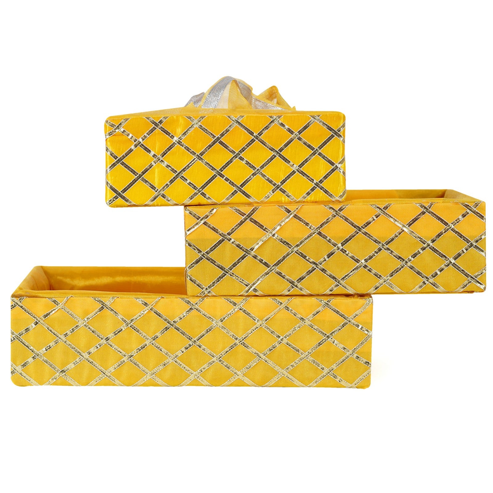 Set of 3 Square Lace Yellow Basket | Grownex Packaging | Basket & Tray
