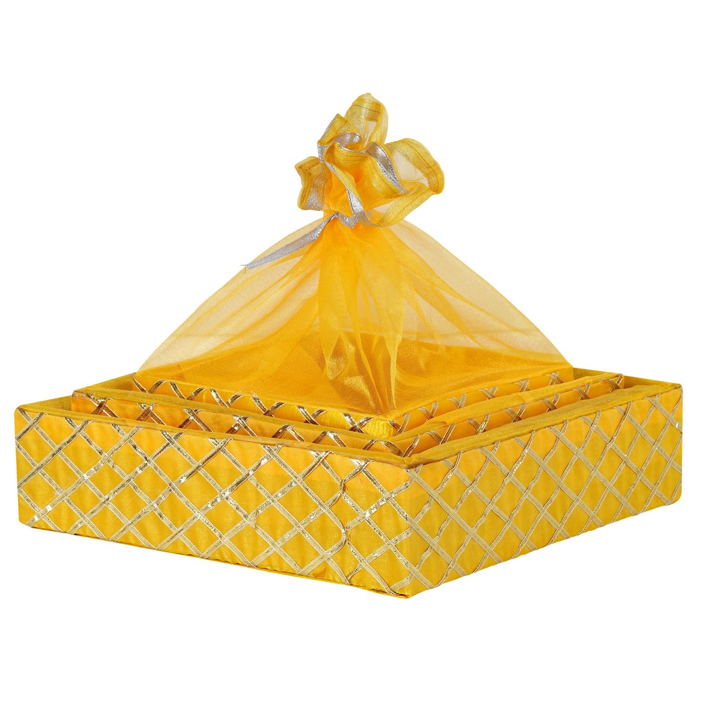 Set of 3 Square Lace Yellow Basket | Grownex Packaging | Basket & Tray