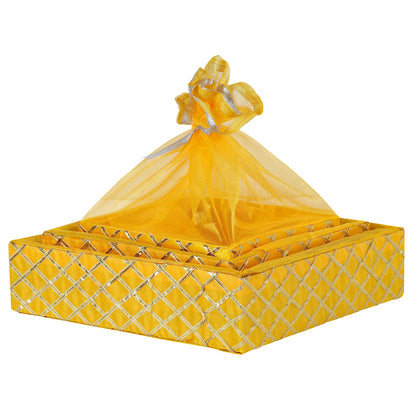 Set of 3 Square Lace Yellow Basket | Grownex Packaging | Basket & Tray