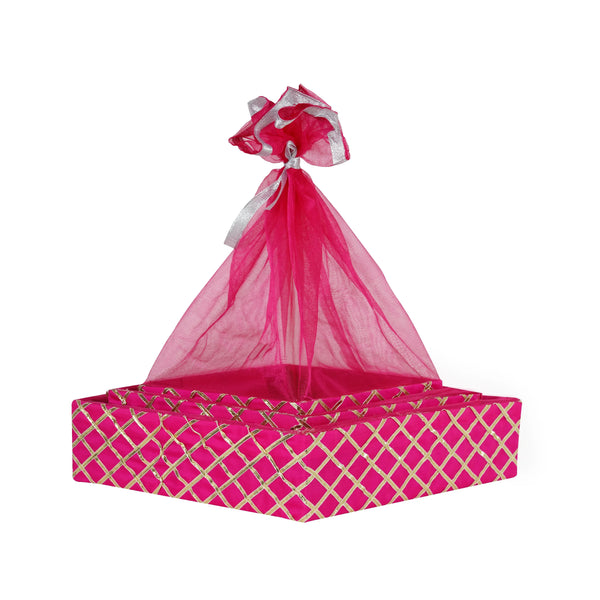 Square Lace Rani Pink Gift Basket Set of 3 - Front View | Grownex Packaging