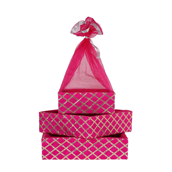 Square Lace Rani Pink Gift Basket Set of 3 - Packaging Presentation | Grownex Packaging
