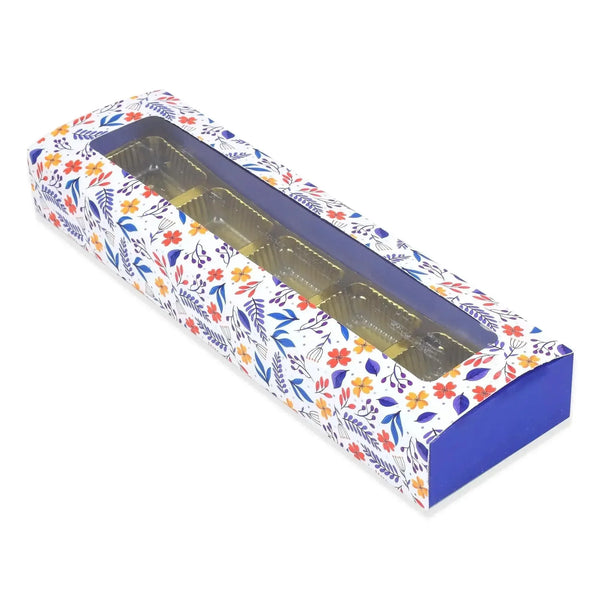 5 Cavity Folding Chocolates packing Box -Floral Blue | Grownex Packaging | Chocolate Box