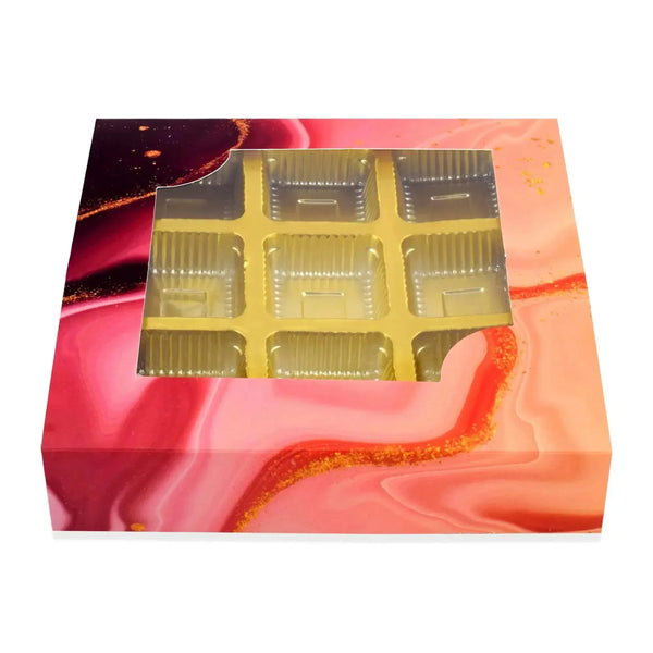 9 Cavity Folding Chocolates Packing Box - Red Marble | Grownex Packaging | Chocolate Box