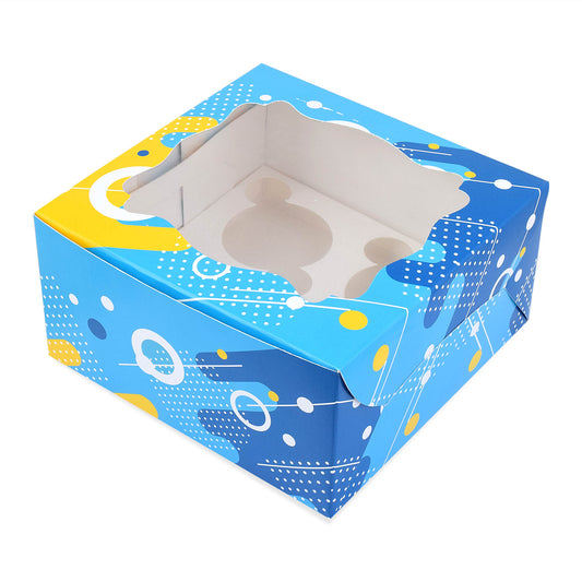 4 Pcs Cupcake Folding Box Blue
