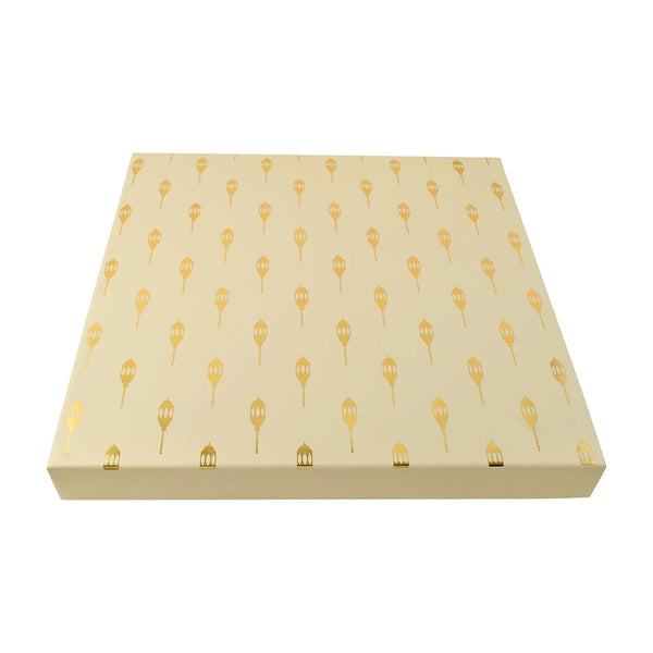 Off-White Square Dry Fruit Folding Box – 4-Compartment Foil Print | Grownex Packaging | Dry Fruit Box