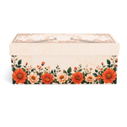 Cream Peacock Print Laddoo and Sweet Box 2 Piece