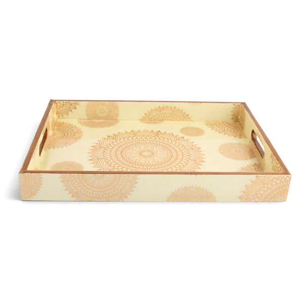 Liquor Polish Rectangle Tray Beige — Mandala Print Serving Tray