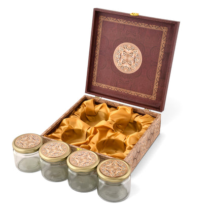 4 Jar Mandala Print Wooden Box - For Gifting