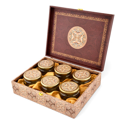 6 Jar Mandala Print Wooden Box - For Gifting