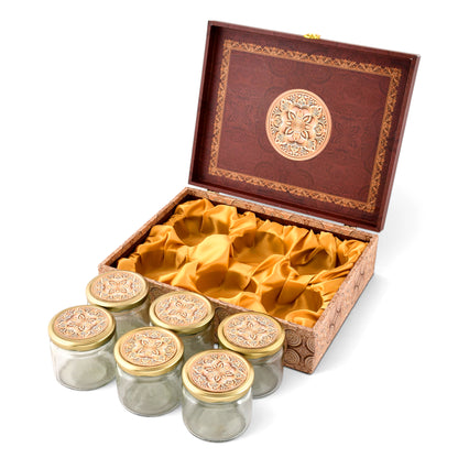 6 Jar Mandala Print Wooden Box - For Gifting