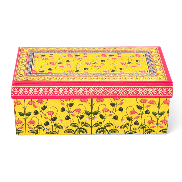 Peacock Floral Yellow Laddoo Box 2 piece — Printed Sweet Box for Mithai & Festive Gifting
