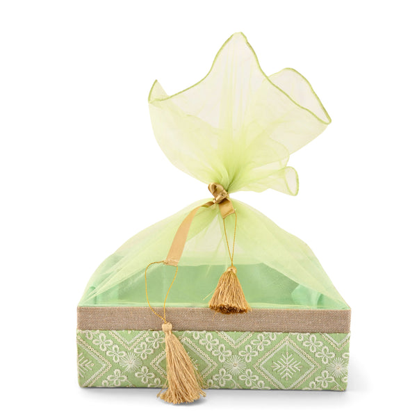 Lime Green Embossed Cloth with Jute Basket | For Gift Packaging