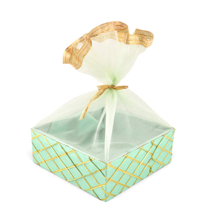 Square Lace Sea Green Decorative Basket | Festive & Wedding Gift Packaging