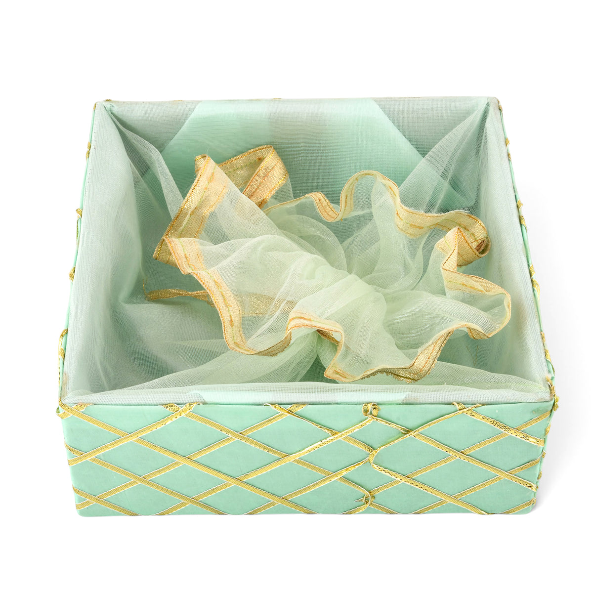 Square Lace Sea Green Decorative Basket | Festive & Wedding Gift Packaging