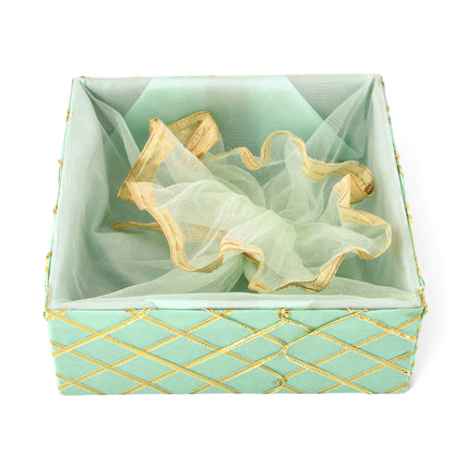 Square Lace Sea Green Decorative Basket | Festive & Wedding Gift Packaging